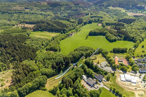 Aerial view, Meinhardusschanzen, ski area, Meinerzhagen, Märkischer Kreis, Sauerland, North