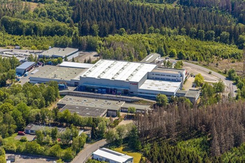 Aerial view, company buildings Lydall Gerhardi GmbH, Leopold Kostal GmbH, Meinerzhagen, Märkischer