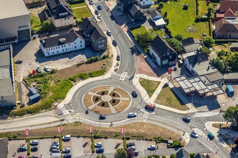 Aerial view, new roundabout Wuppertaler Straße, Niedersprockhövel, Sprockhövel, Ruhr area, North