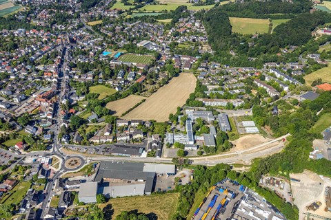 Aerial view, local view Niedersprockhövel, bypass road L70n between main road and Wuppertaler