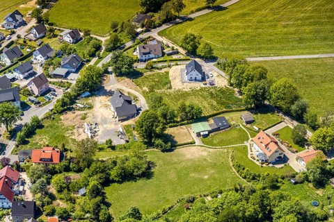 Aerial view, district Hardenberg, construction site residential buildings, Meinerzhagen, Märkischer