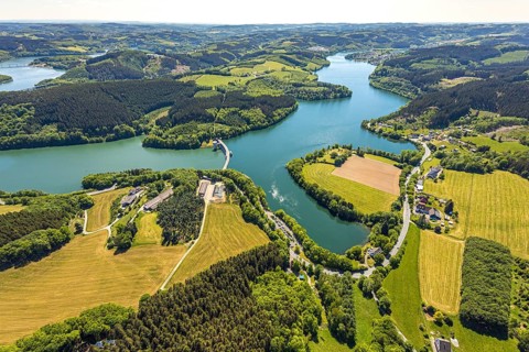Aerial view, Lister dam, Meinerzhagen, Märkischer Kreis, Sauerland, North Rhine-Westphalia,