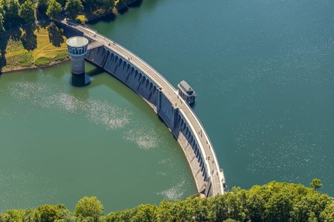 Aerial view, Lister dam, Meinerzhagen, Märkischer Kreis, Sauerland, North Rhine-Westphalia,