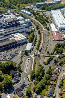 Aerial view, Meinerzhagen railway station, Meinerzhagen, Märkischer Kreis, Sauerland, North