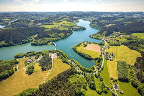 Aerial view, Lister dam, Meinerzhagen, Märkischer Kreis, Sauerland, North Rhine-Westphalia,