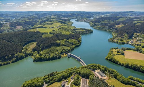 Aerial view, Lister dam, Meinerzhagen, Märkischer Kreis, Sauerland, North Rhine-Westphalia,