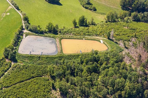 Aerial view, ponds at Volmestraße, sewage treatment plant, Meinerzhagen, Märkischer Kreis,
