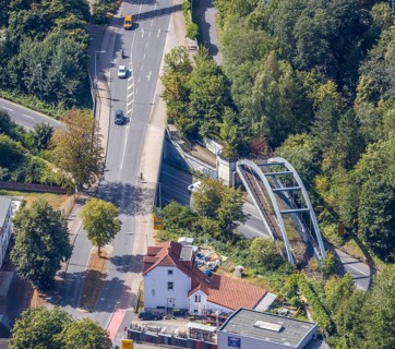 Aerial view, Menden, Sauerland, Märkischer Kreis, North Rhine-Westphalia, Germany, railway line,