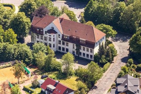 Aerial view, music school Volmetal, youth centre Meinerzhagen, Meinerzhagen, Märkischer Kreis,
