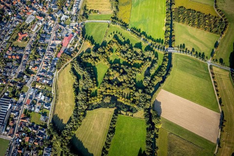 Aerial view, Lipperode Castle, in the forest, Lipperode, Lippstadt, Soest district, North