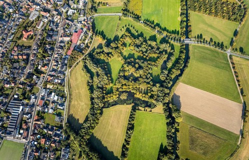 Aerial view, Lipperode Castle, in the forest, Lipperode, Lippstadt, Soest district, North