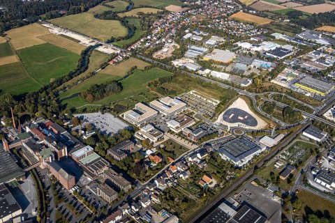 Aerial view, Campus Lippstadt, Hamm-Lippstadt University of Applied Sciences, Am Mondschein