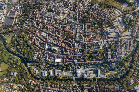 Aerial view, Old Town overview, Evangelical Great St Mary's Church, Rathausstraße, Jakobikirche,