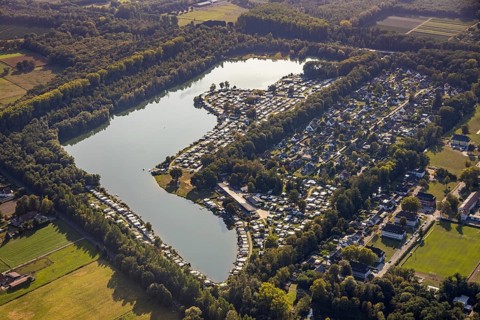 Aerial view, Camping Margaretensee, Lippstadt, Kreis Soest, North Rhine-Westphalia, Germany,
