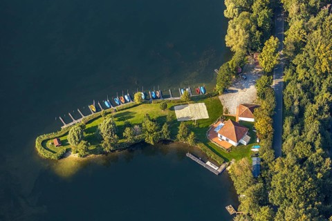 Aerial view, Alberssee, boat landing stage, Lippstädter Segler e.V., Rebbeke, Lippstadt, Soest