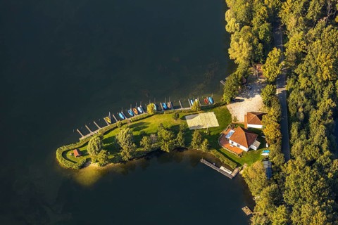Aerial view, Alberssee, boat landing stage, Lippstädter Segler e.V., Rebbeke, Lippstadt, Soest