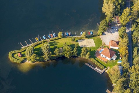 Aerial view, Alberssee, boat landing stage, Lippstädter Segler e.V., Rebbeke, Lippstadt, Soest