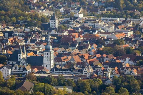 Aerial view, Old Town, evang. Große Marienkirche, Rathausstraße, Jakobikirche, Lange Straße,