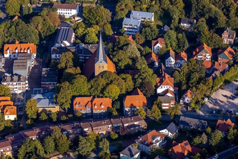 Aerial view, St. Andrew's Lutheran Church, Lübbecke, East Westphalia-Lippe, OWL, North