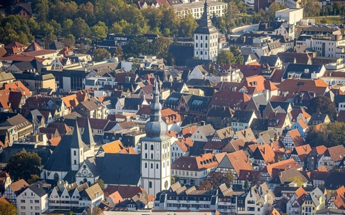 Aerial view, Old Town, evang. Große Marienkirche, Rathausstraße, Jakobikirche, Lange Straße,
