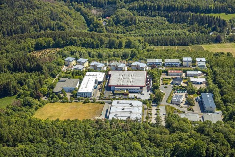 Aerial view, commercial area Baukloh, residential area Am Schäferland, Lüdenscheid, Märkischer