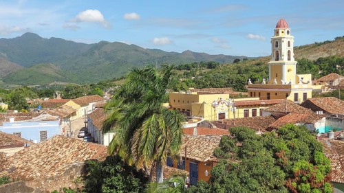 City view of Trinidad, a town in Cuba in sunny ambiance