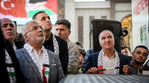 Gaziantep, Türkiye – October 11, 2025: Turkish officials participate in a large rally supporting