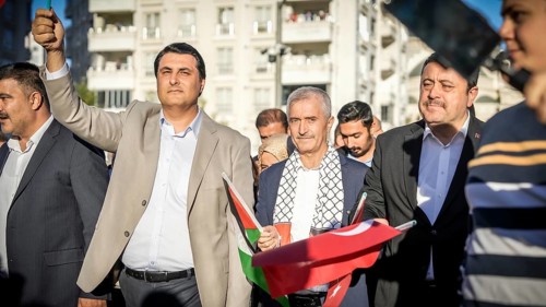 Gaziantep, Türkiye – October 11, 2025: Turkish officials participate in a large rally supporting