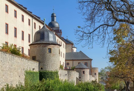 Idyllic scenery around the Marienberg Fortress near Wuerzburg in Franconia, a bavarian area in