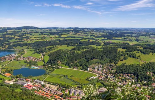Idyllic aerial view seen from the Immenstaedter Horn around Immenstadt at the Allgaeu region in