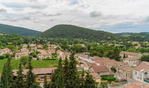 Aerial scenery around Vaison-la-Romaine, a town in the Vaucluse department in the Provence region
