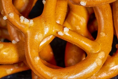 Full frame macro shot of some lye pretzels