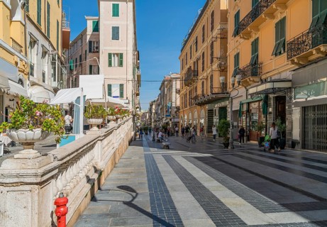 Shopping street in Sanremo, a city and comune on the mediterranean coast of Liguria in northwestern