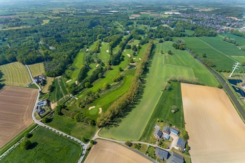 Aerial view, golf course, Golfclub moated castle Anholt e.V. Gut Schlüsen Vehlingen, Isselburg,
