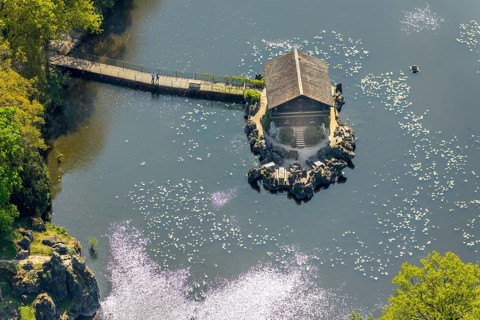 Aerial view, Haus im See, Restaurant Schweizer Häuschen, Biotopwildpark Anholter Schweiz,