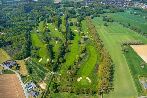 Aerial view, golf course, Golfclub moated castle Anholt e.V. Gut Schlüsen Vehlingen, Isselburg,