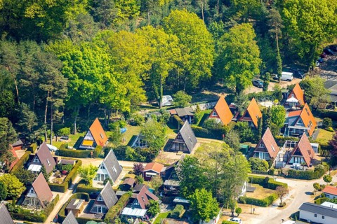 Aerial photo, holiday homes Ferienpark Wolfssee, Vehlingen, Isselburg, Lower Rhine, North