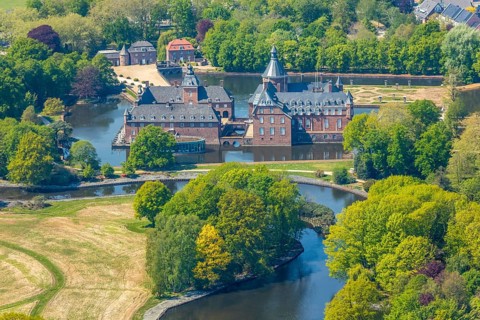 Aerial view, moated castle Anholt, Isselburg, Lower Rhine, North Rhine-Westphalia, Germany, castle,