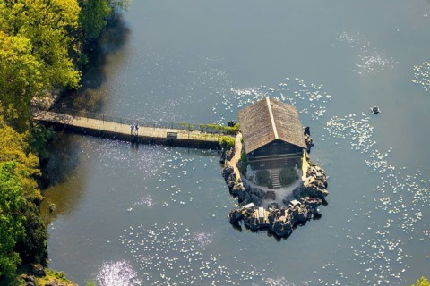 Aerial view, Haus im See, Restaurant Schweizer Häuschen, Biotopwildpark Anholter Schweiz,
