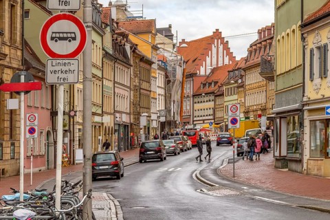 Street scenery in Bamberg, a town in Upper Franconia, Germany