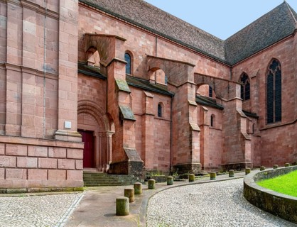 Saint-Die Cathedral in Saint-Die-des-Vosges, a commune in the Vosges department, Grand Est,