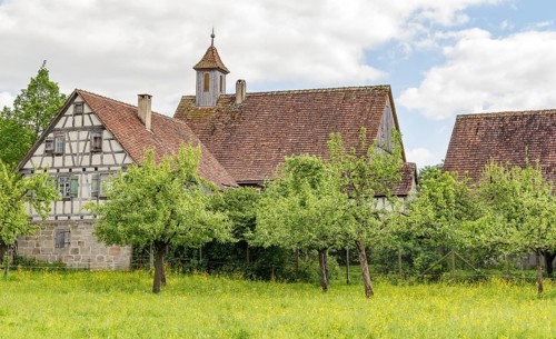 Idyllic small rural village in Southern Germany at early spring time