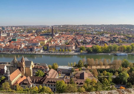 Aerial view of Wuerzburg, a franconian city in Bavaria, Germany