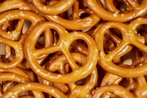 Full frame macro shot of some lye pretzels