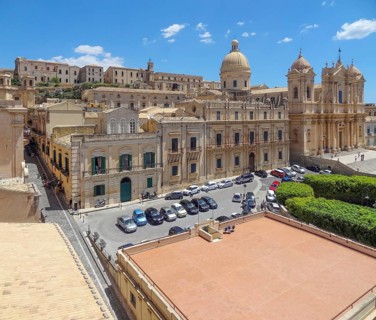High angle scenery around Noto Cathedral in a city named Noto located at Sicily in Italy