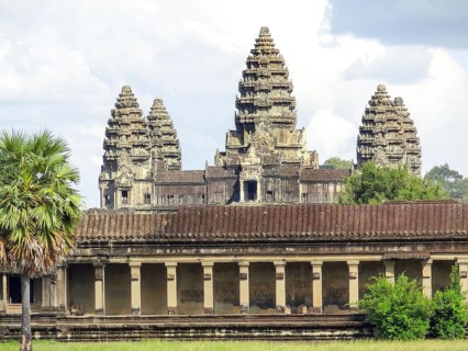 Part of a temple complex named Angkor Wat in Cambodia