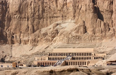 Sunny scenery including the Mortuary Temple of Hatshepsut in Egypt
