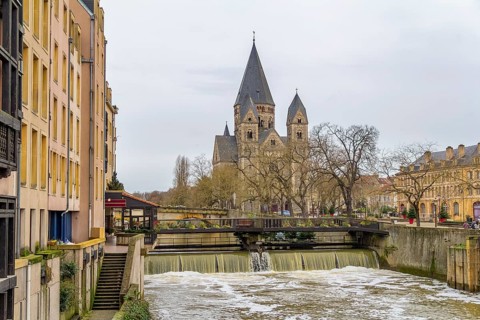 Scenery around the Temple Neuf, a protestant church in Metz located in France
