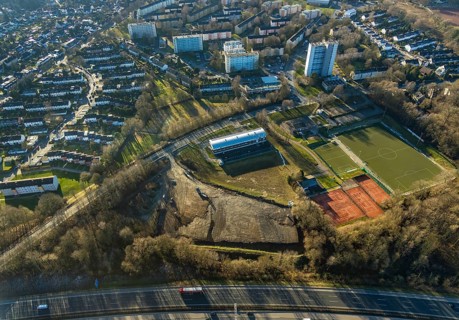 Aerial view, district sports centre Emst, BAustelle, Emst, Hagen, Ruhr area, North