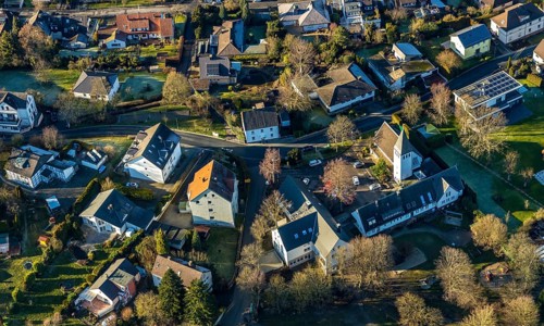 Aerial view, local view Holthausen, Evang. Gnadenkirche, Holthausen, Hagen, Ruhr area, North